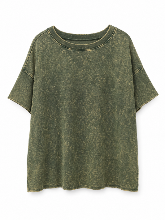 Plus Size Acid Wash French Terry Oversized Tee